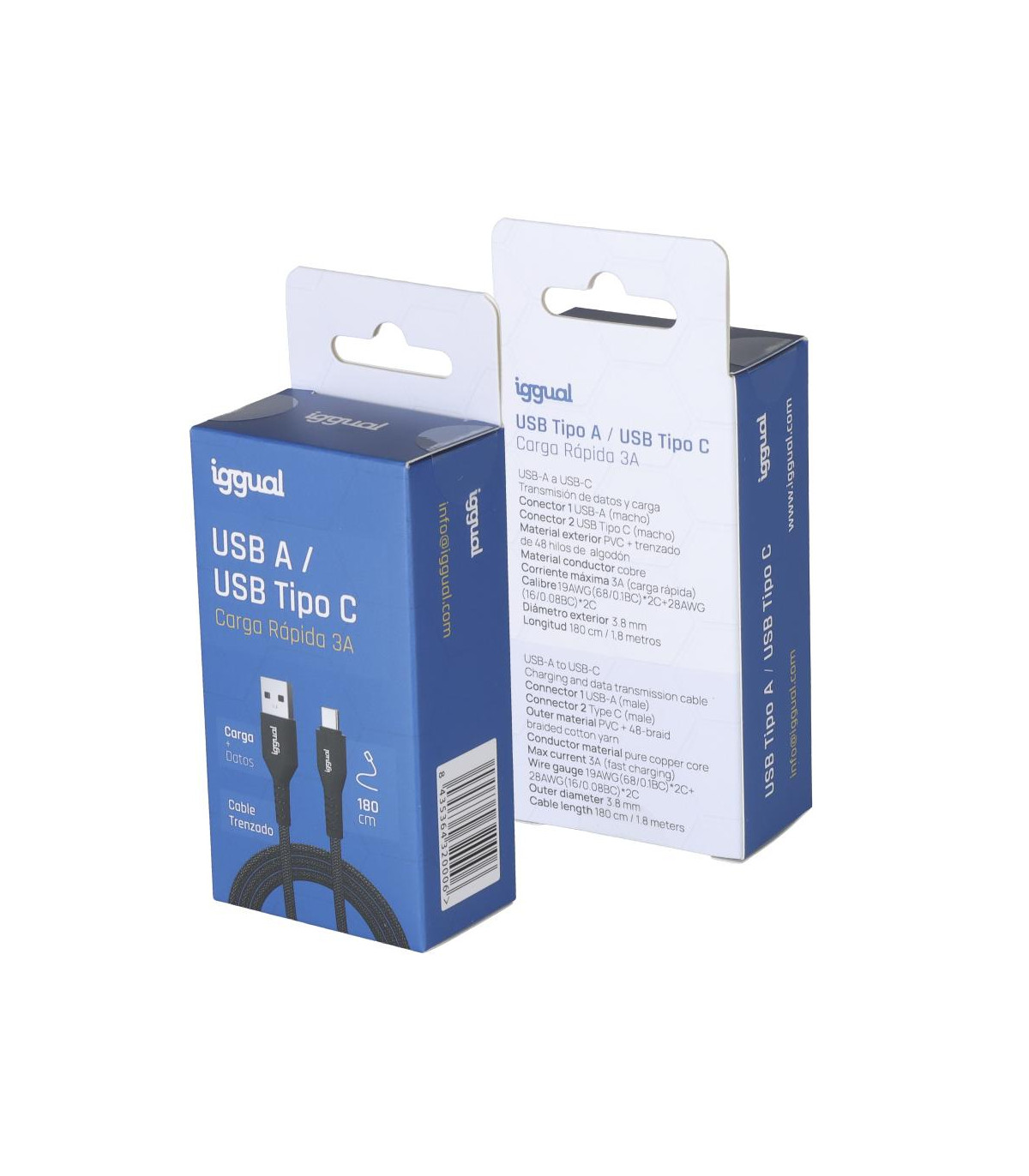 iggual Cable USB-A a tipo C 3A 180 cm trenzado