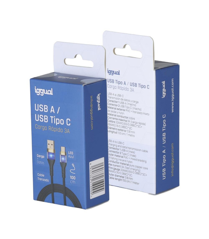 iggual Cable USB-A a tipo C 3A 100 cm trenzado LED