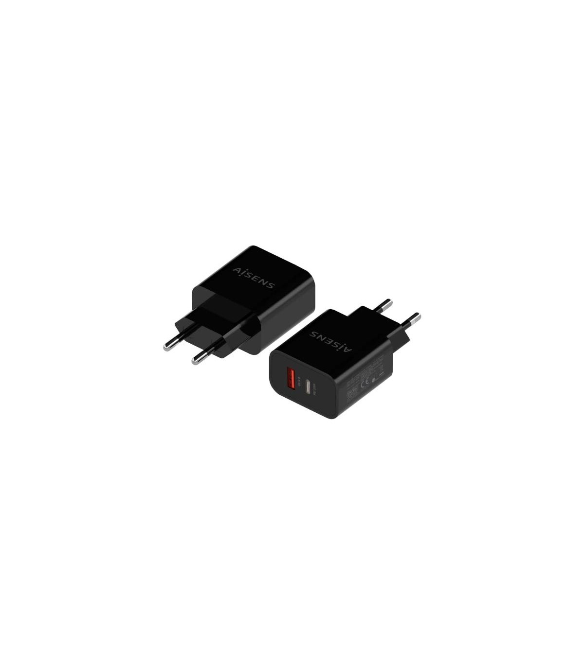 Aisens Cargador 20W USB-C PD3.0 USB-A QC3.0 Negro