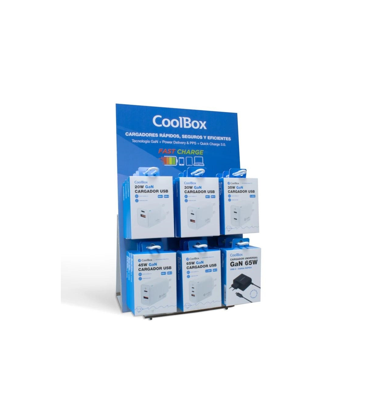 COOLBOX PACK 18 CARGADORES GAN + EXPOSITOR