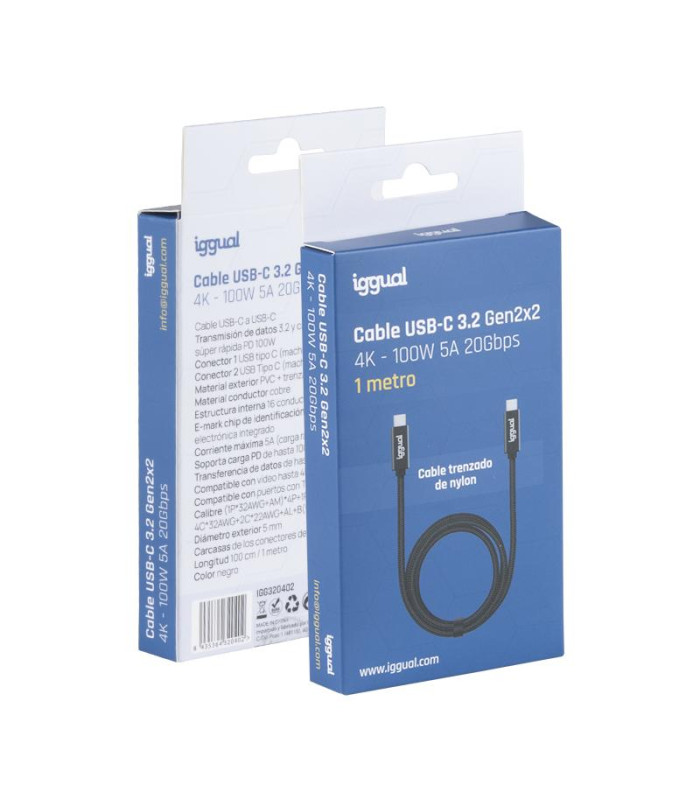 iggual Cable USB-C 3.2 Gen2x2 100W 5A 4K 1m nylon
