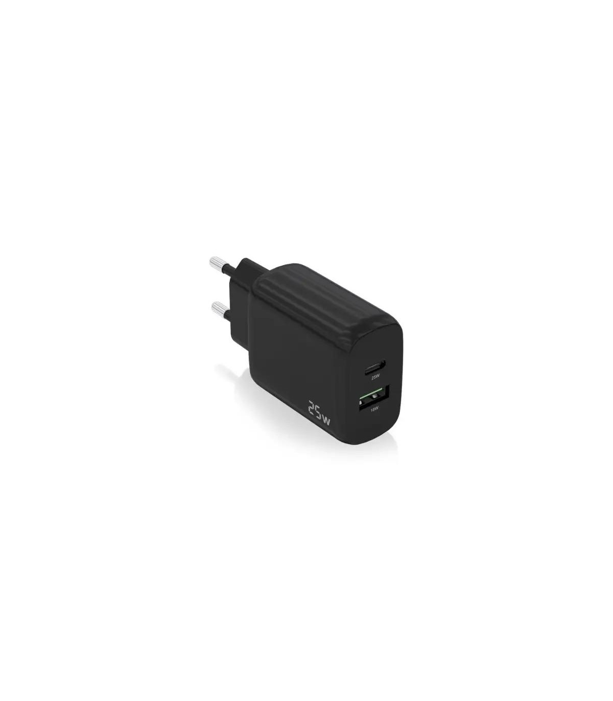 Aisens Cargador USB-C PD3.0 USB-A QC3.0 25W Negro