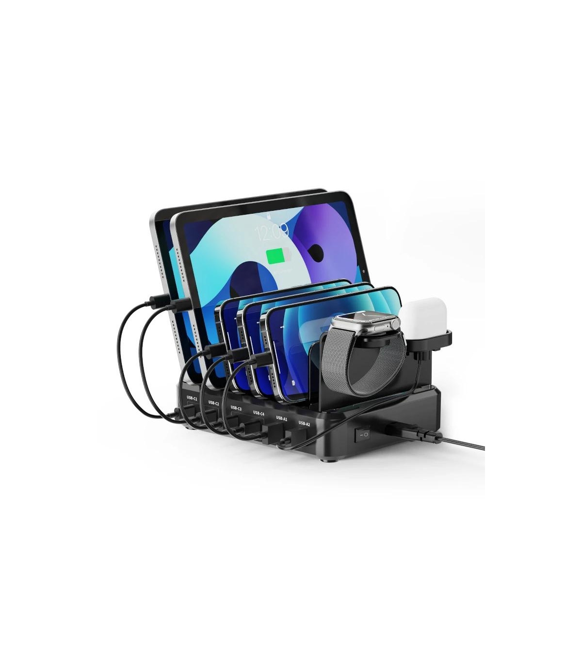 EWENT estación de carga 6 USB 130w Reloj-Auric