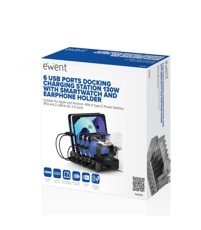 EWENT estación de carga 6 USB 130w Reloj-Auric