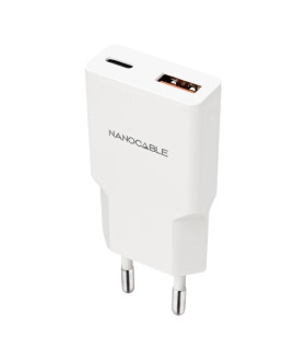 Nanocable Cargador USB-C/PD + USB-A/QC 20W Blanco