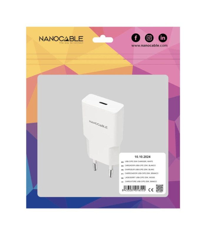 Nanocable Cargador USB-C/PD 25W   Blanco