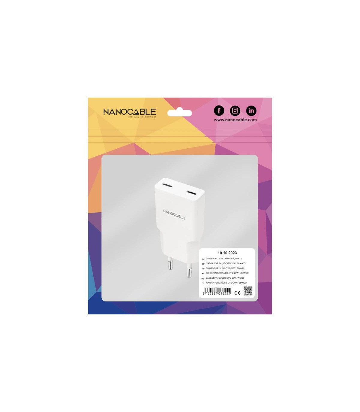 Nanocable Cargador 2xUSB-C/PD 25W  Blanco