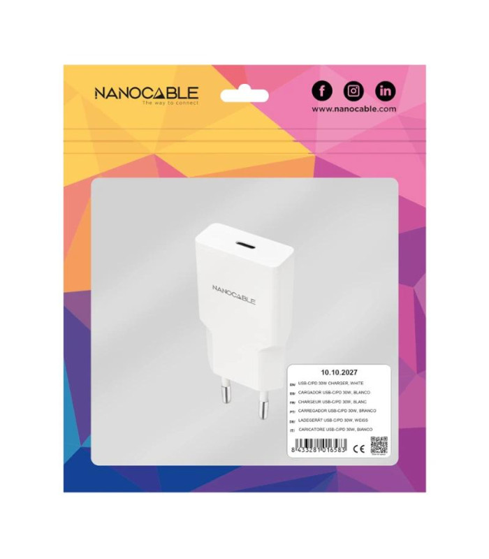 Nanocable Cargador USB-C/PD 30W   Blanco