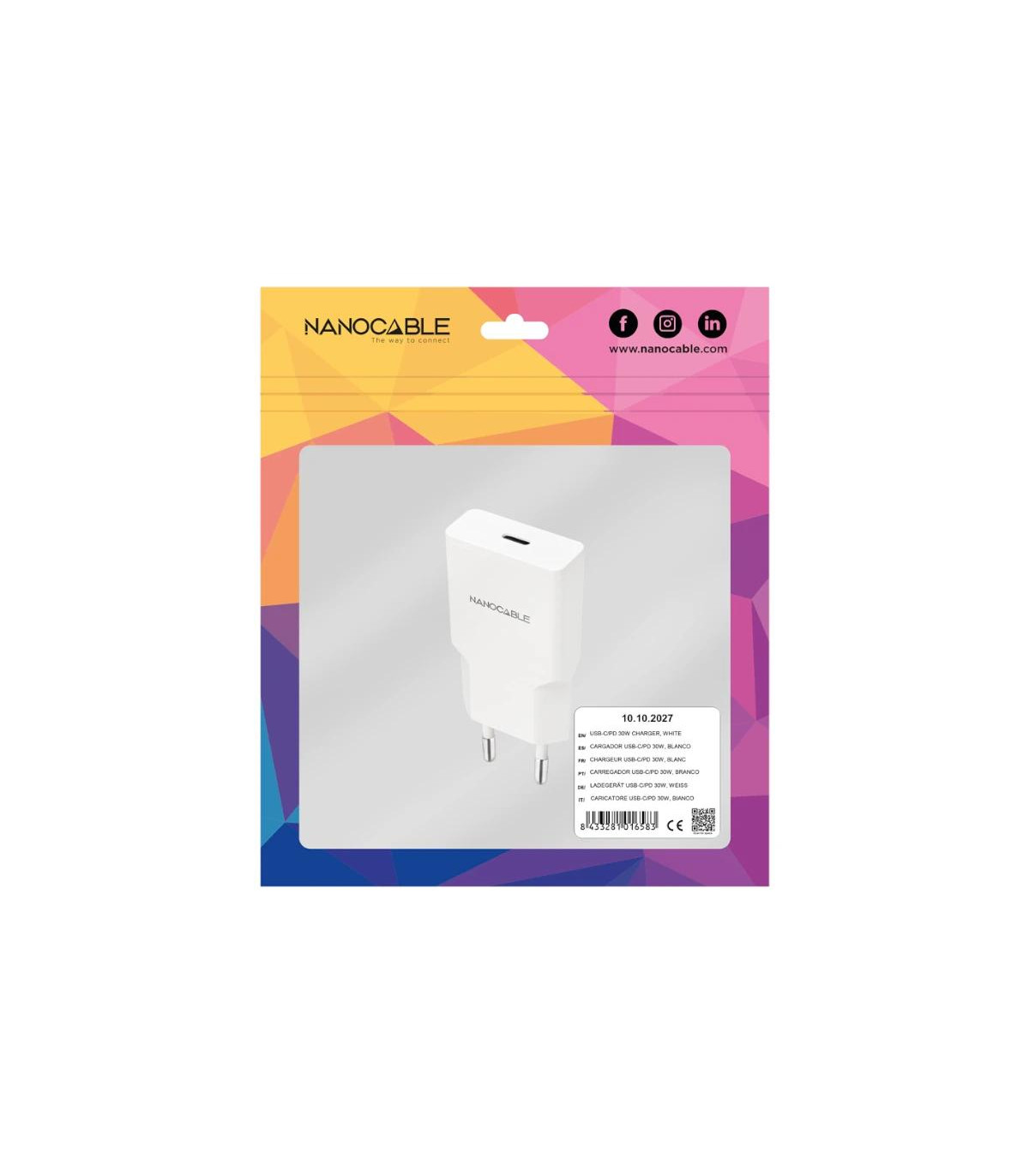 Nanocable Cargador USB-C/PD 30W   Blanco