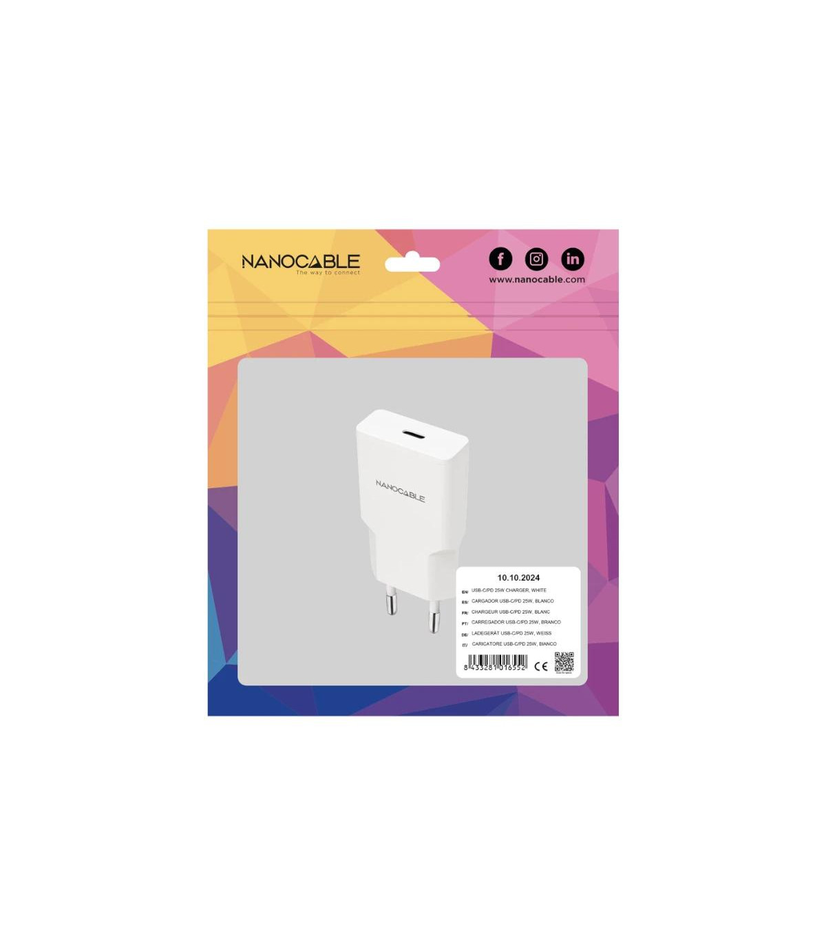 Nanocable Cargador USB-C/PD + USB-A/QC 30W Blanco