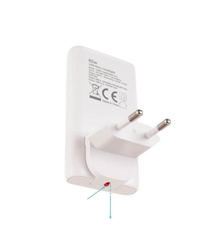 Tooq Cargador pared GAN USB-C/PD + USB-A/QC 65W