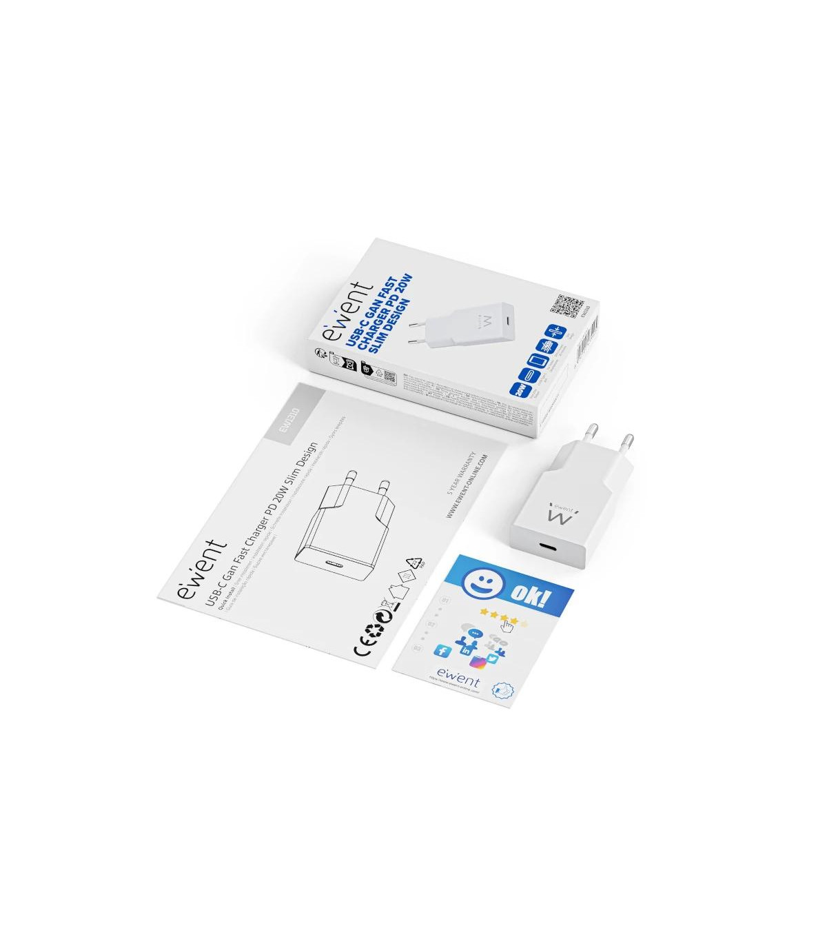 EWENT EW1310 Cargador rápido USB-C 20W Tec.Ganfast
