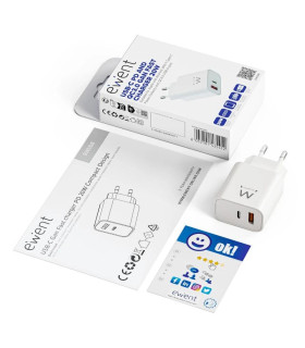 EWENT EW1318 Cargador rápido USB-C PD 20W USB-A QC