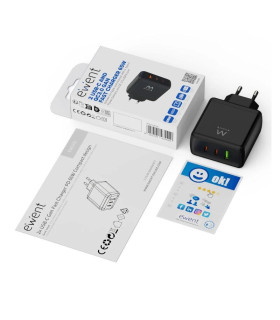 EWENT Cargador Gan Fast 65W 2 USB-C PD-1USB-A QC