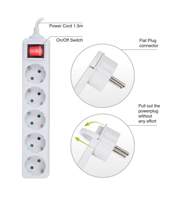 EWENT EW3955  Regleta 5 Tomas / 1 interruptor 1.5m