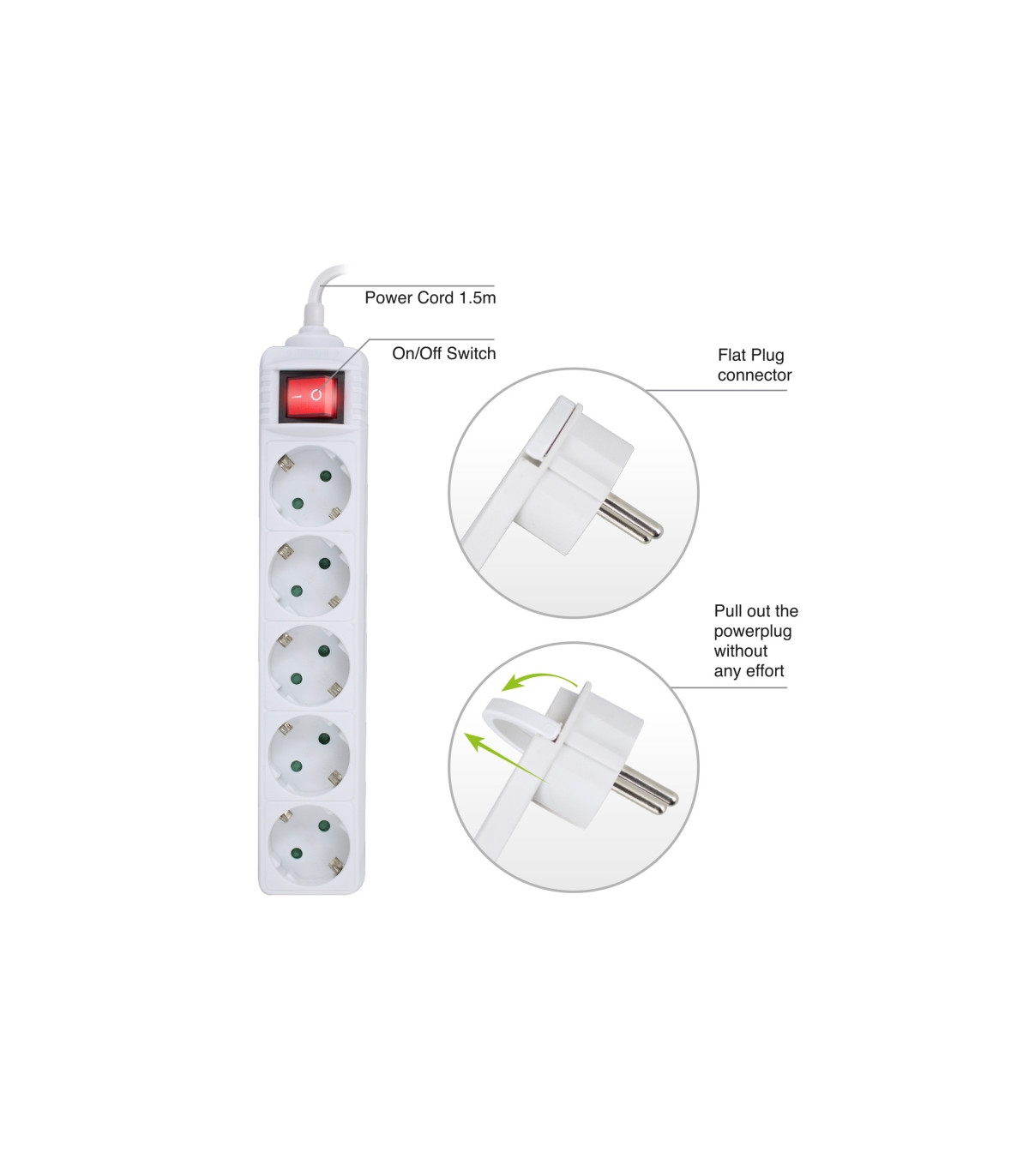 EWENT EW3955  Regleta 5 Tomas / 1 interruptor 1.5m