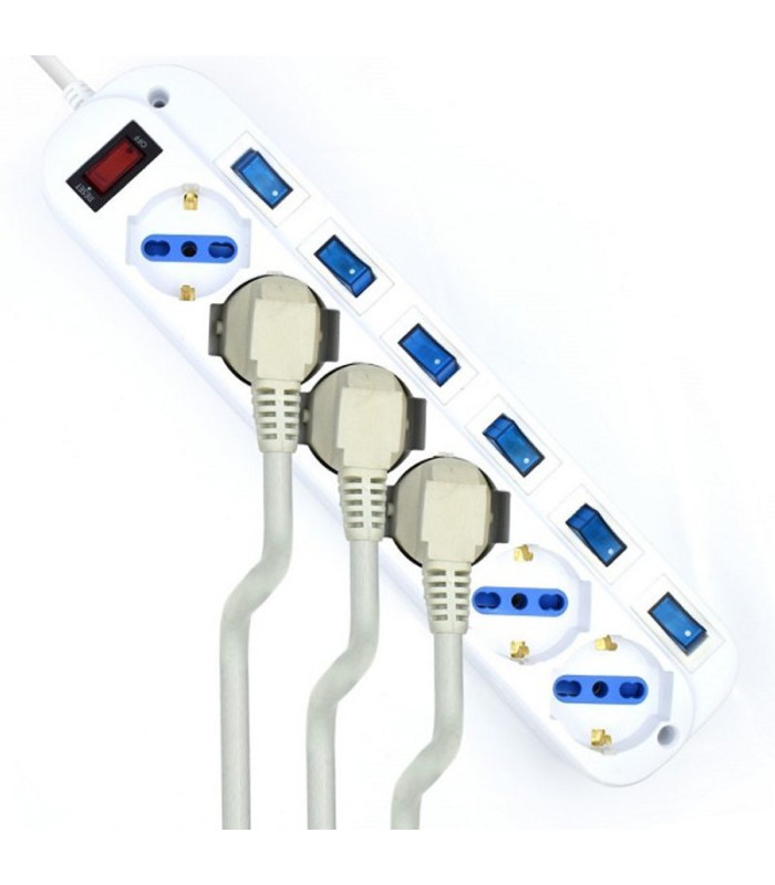 EWENT EW3932-5m Regleta 6 Tomas / 6 interruptor 5m