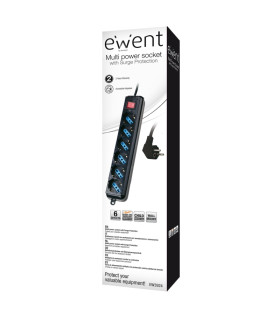 Ewent EW3924 Regleta 6 tomas con proteccion Negro