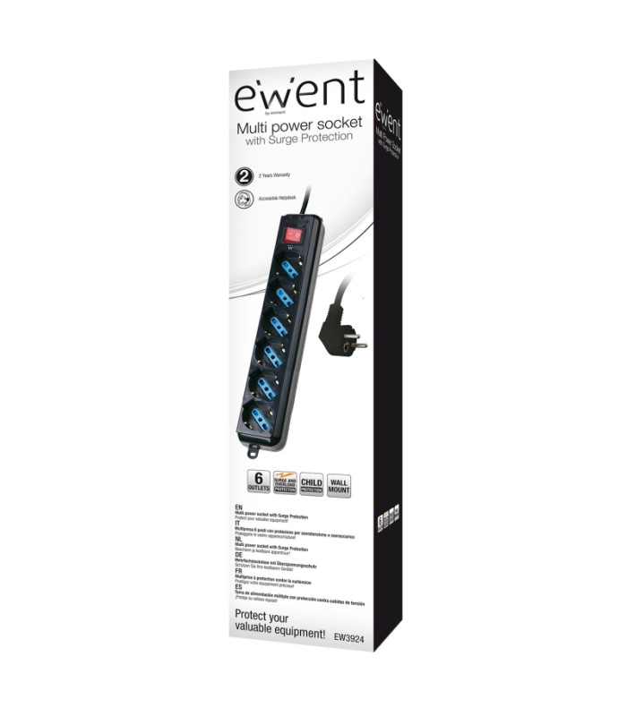 Ewent EW3924 Regleta 6 tomas con proteccion Negro