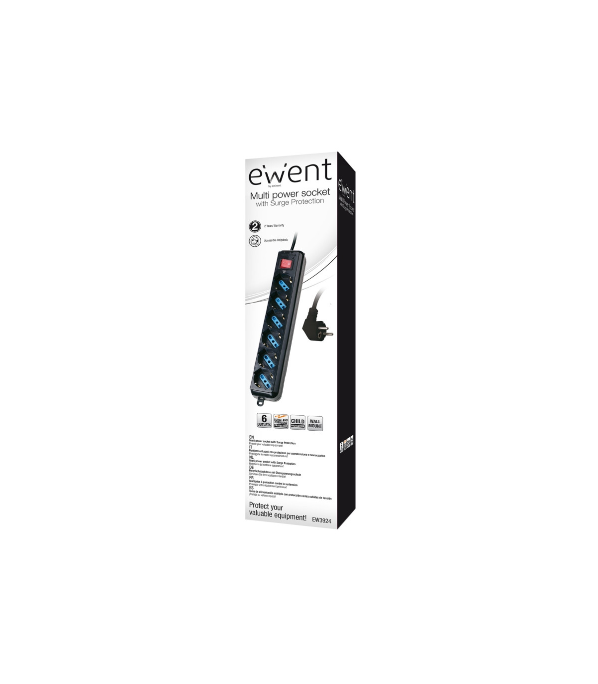 Ewent EW3924 Regleta 6 tomas con proteccion Negro