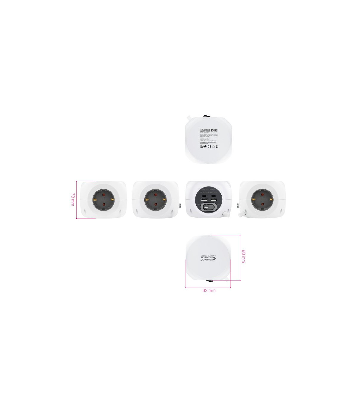 Nanocable Base de enchufes con 4 USB Blanco