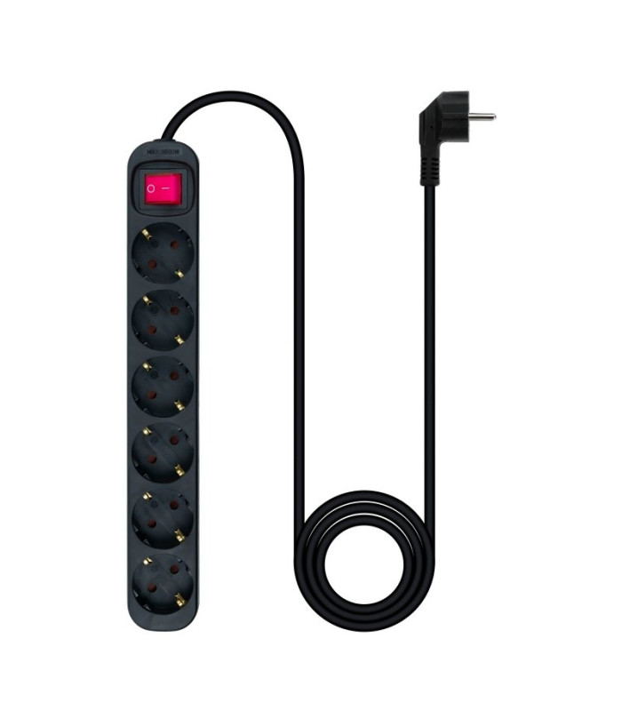 Nanocable Regleta 6 tomas con interruptor Negro
