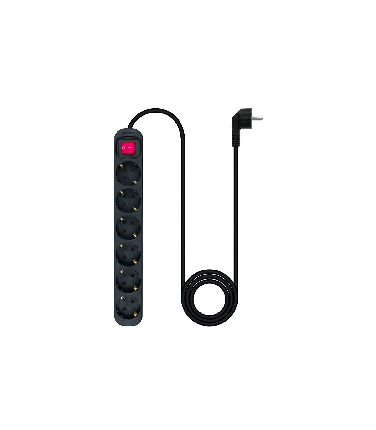 Nanocable Regleta 6 tomas con interruptor Negro