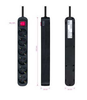 Nanocable Regleta 6 tomas con interruptor Negro