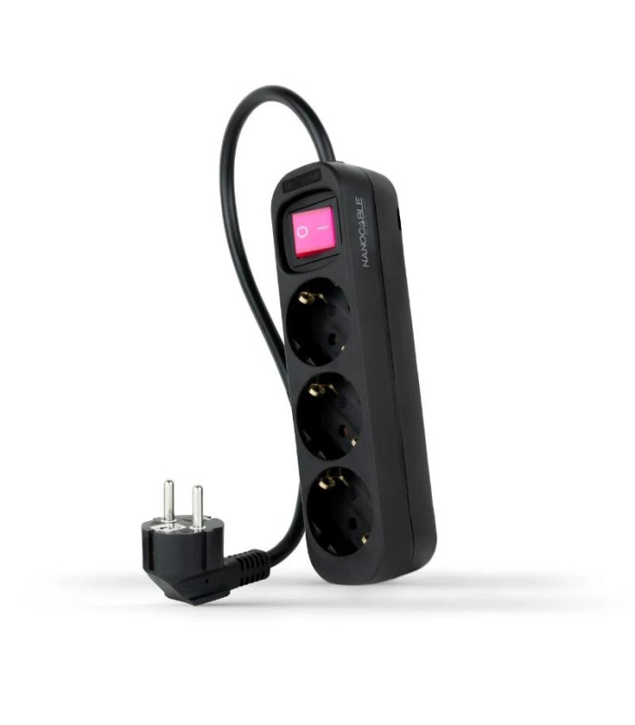 Nanocable Regleta 3 Tomas Interruptor Negro