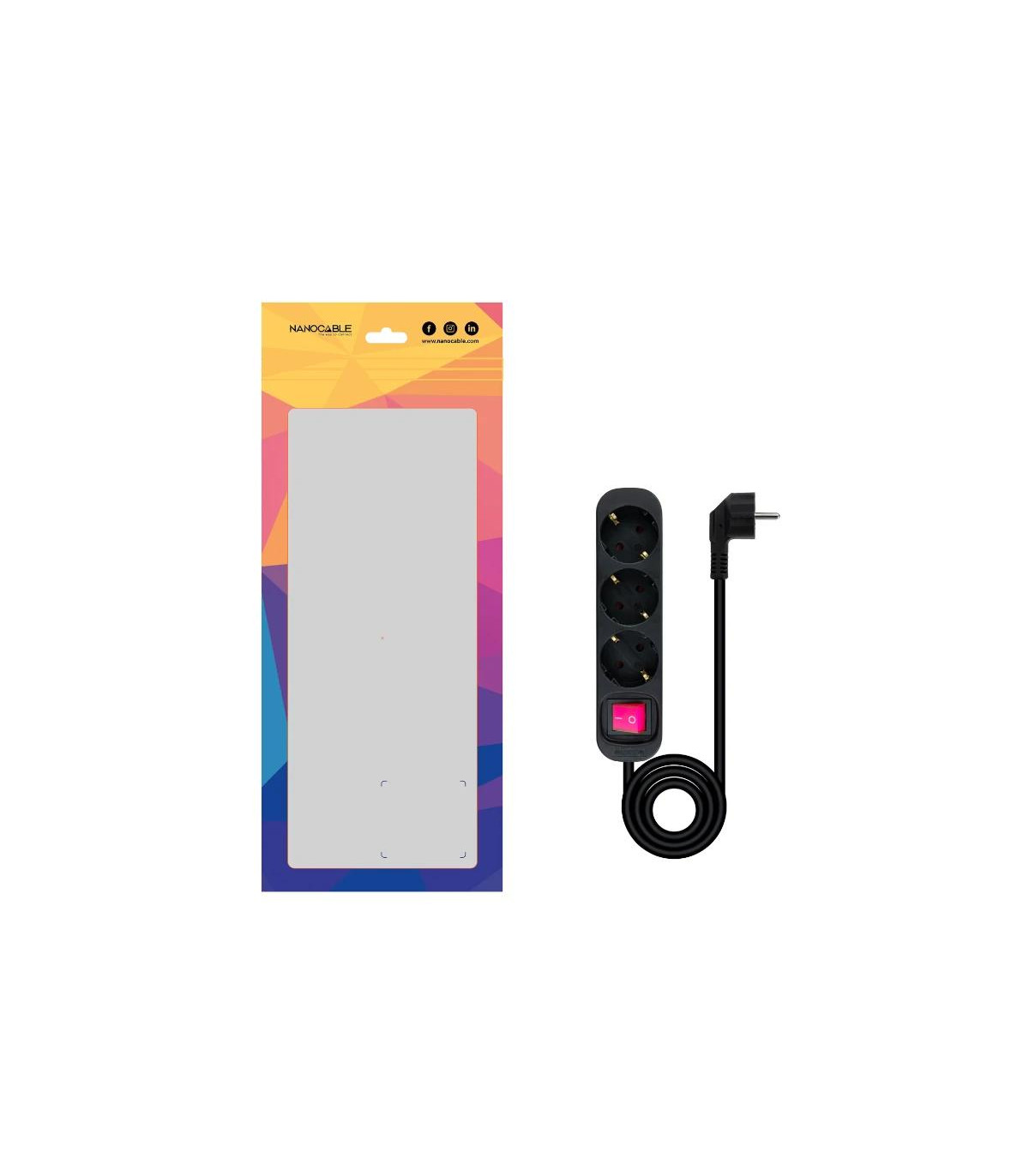 Nanocable Regleta 3 Tomas Interruptor Negro