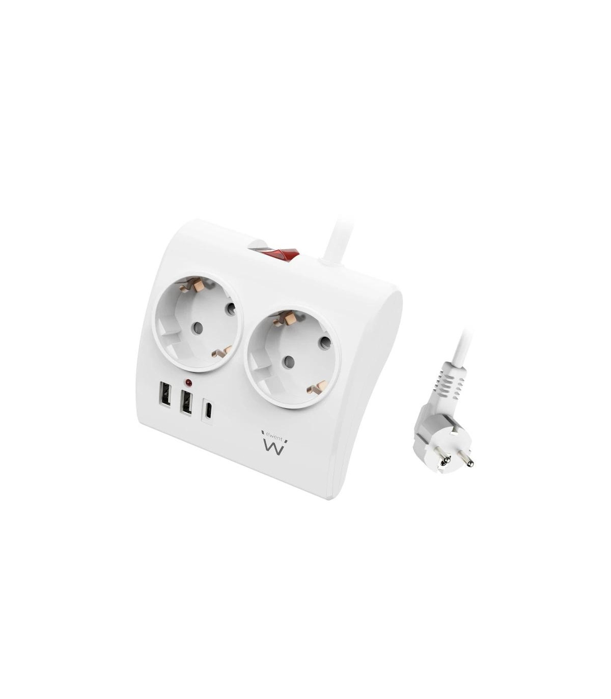 EWENT EW3870 Regleta 2  Shucko 2 Usb-A 1 Usb-C Bl.