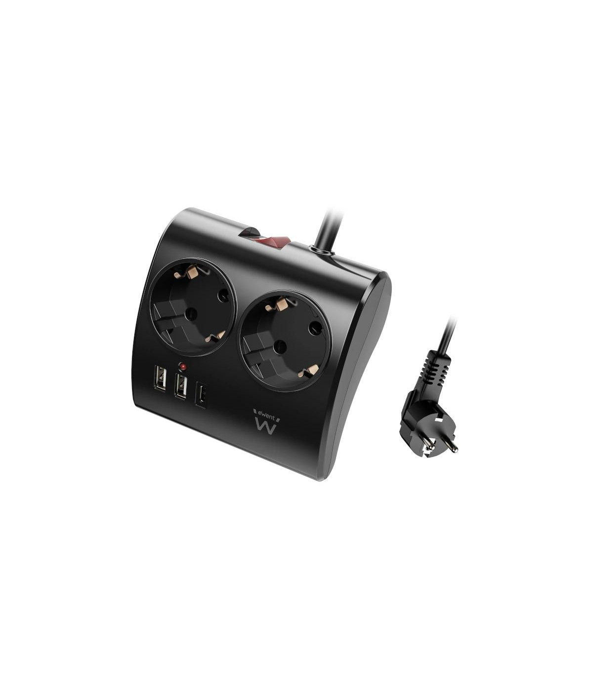 EWENT EW3871 Regleta 2  Shucko 2 Usb-A 1 Usb-C Neg