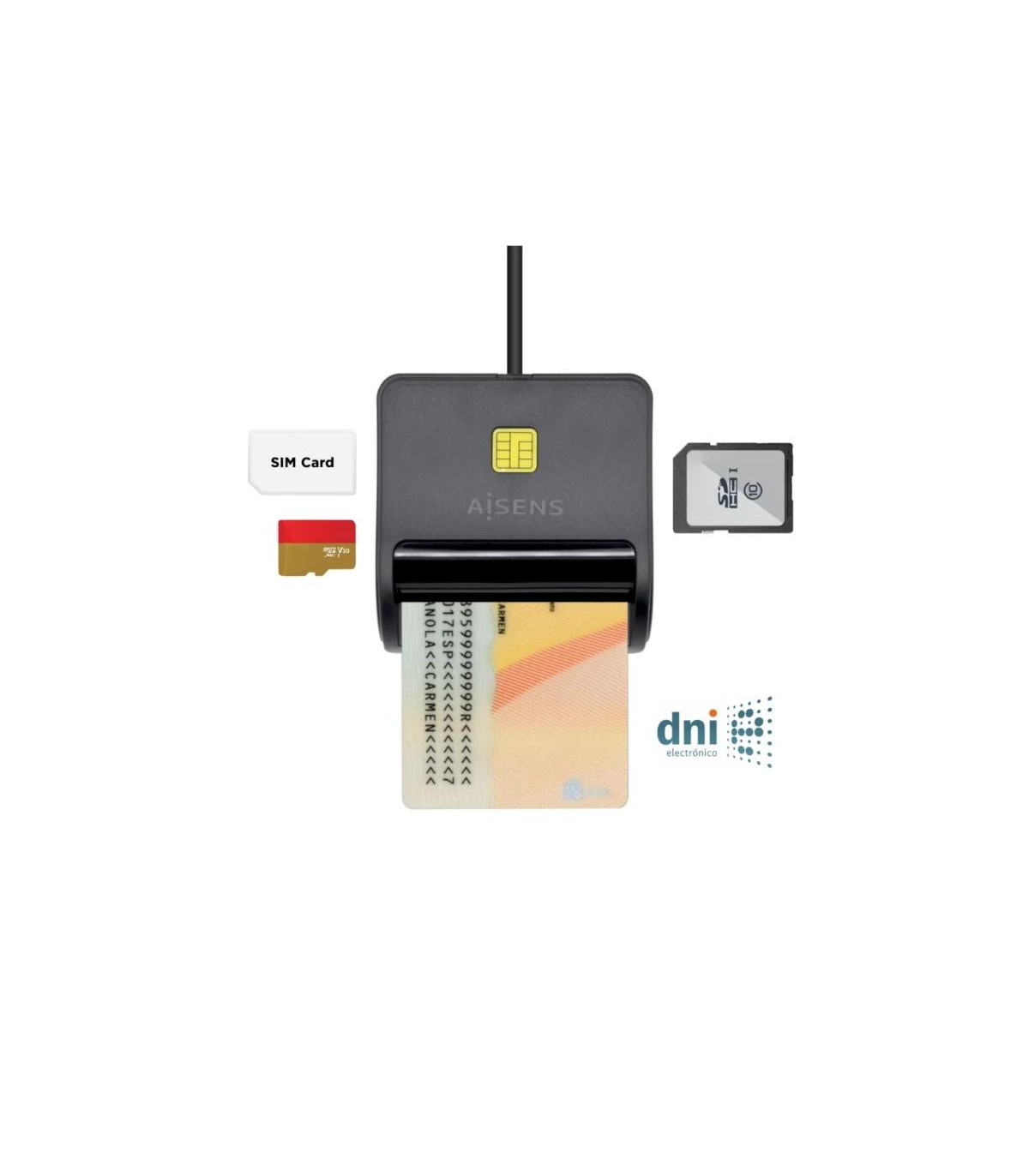 Aisens Lector DNI SIM SD MSD MMC RS-MMC MMC Micro