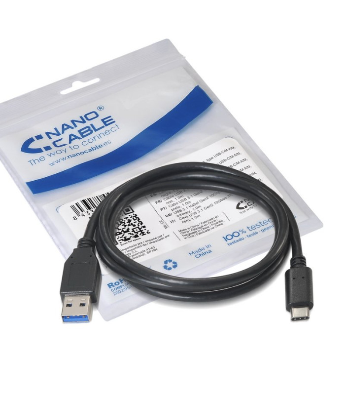 Nanocable Cable USB 3.1 Gen2 10Gbps3A USB-C/M-A/M