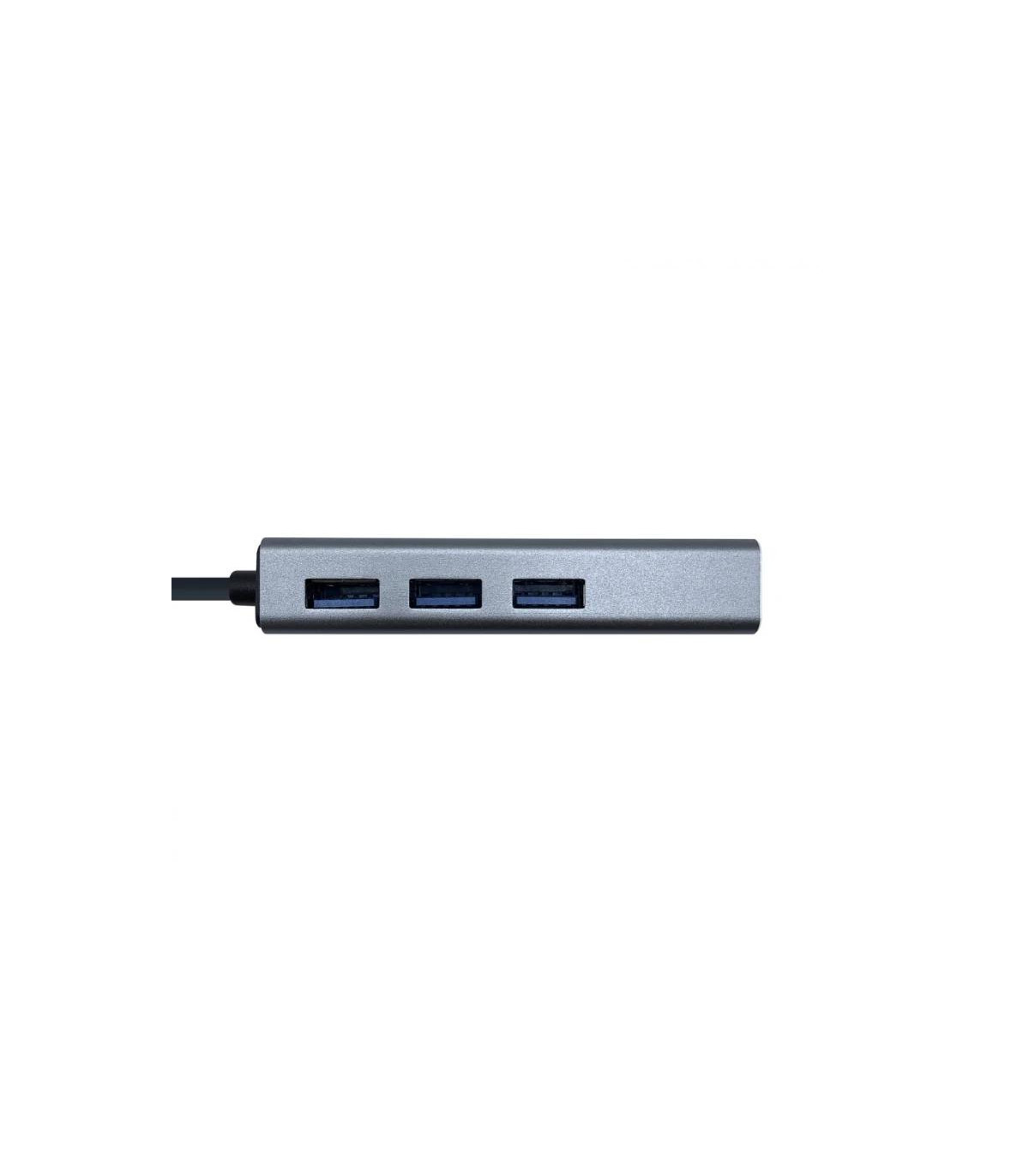 Aisens Conversor USB 3.0 Ethernet + 3 usb3.0 gris