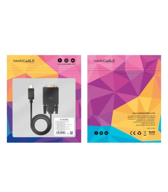 Nanocable Cable Conversor USB-C/M a VGA/M 1,8 M