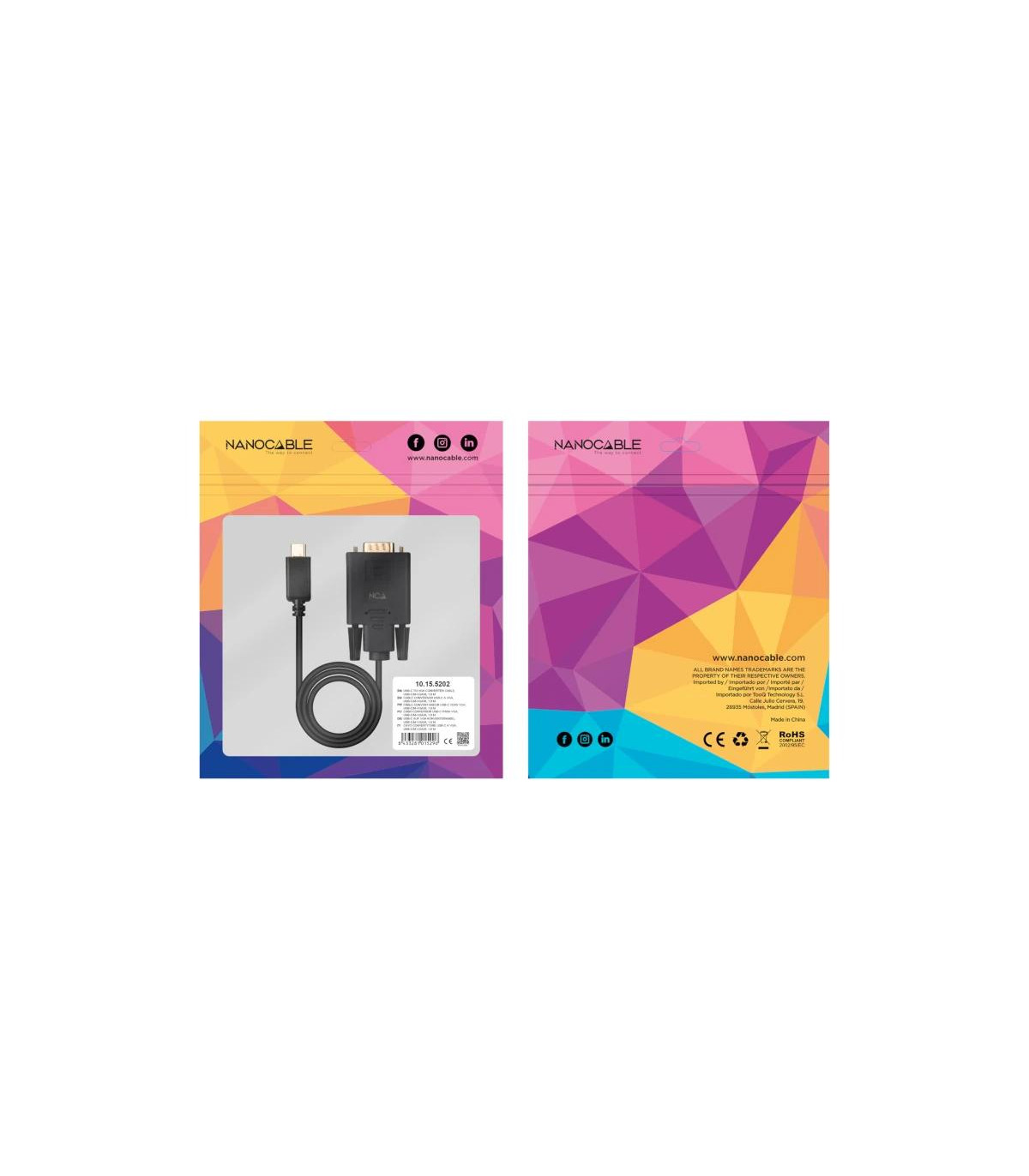 Nanocable Cable Conversor USB-C/M a VGA/M 1,8 M