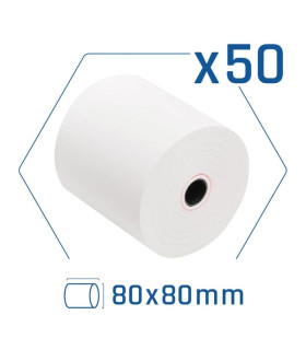 Pack 50 rollos papel térmico sin BPA 80X80mm