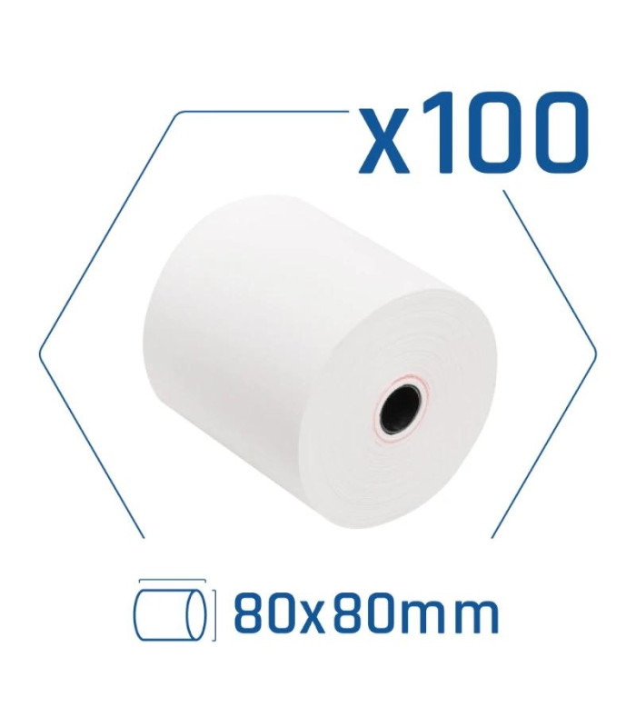 Pack 100 rollos papel térmico sin BPA 80x80mm