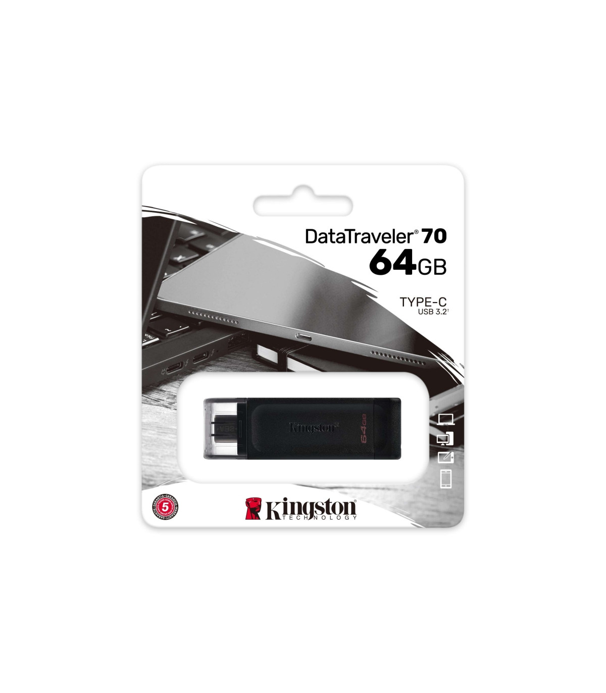 Kingston DataTraveler DT70 64GB USB C 3.2  Negro
