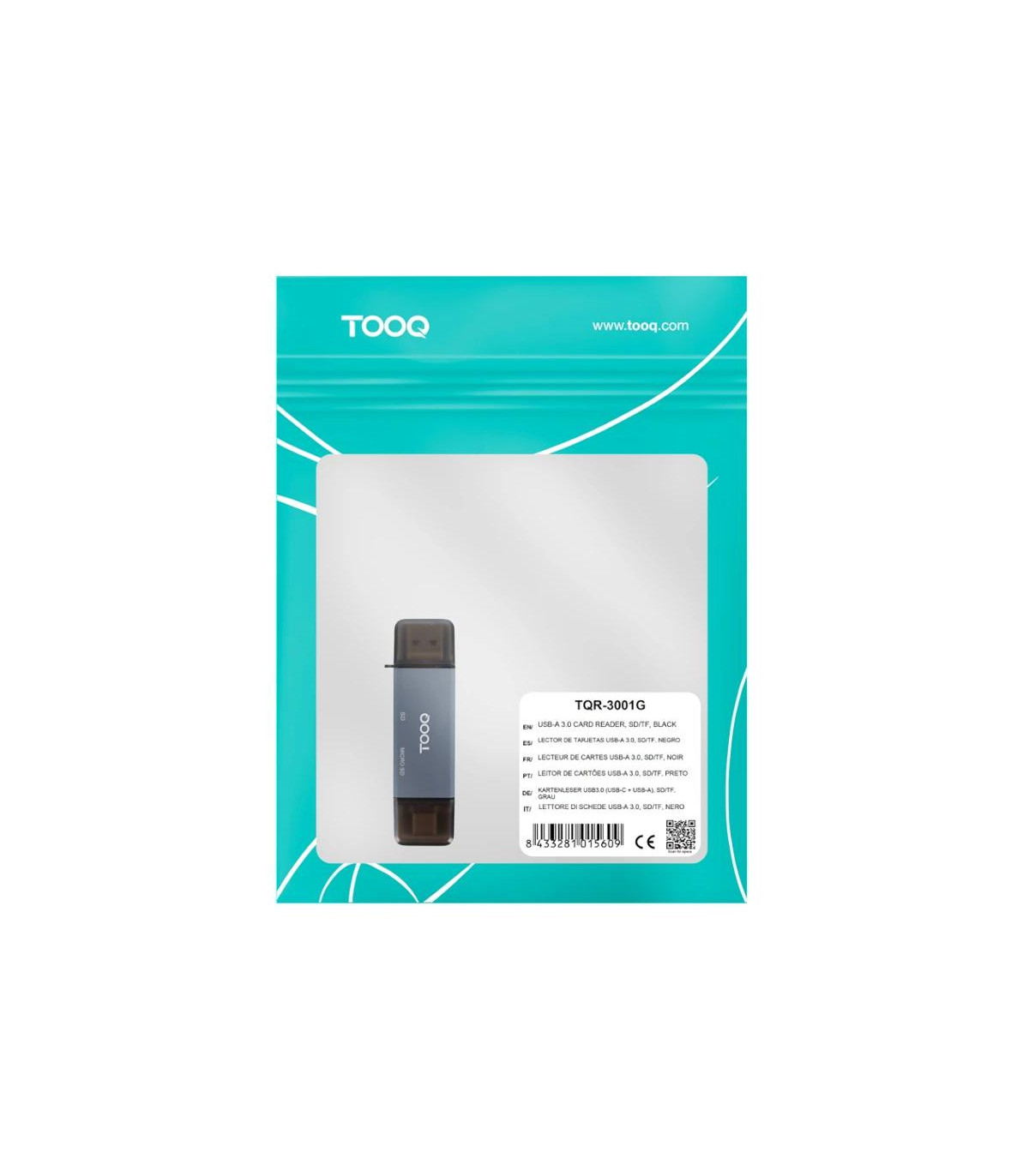 Tooq TQR-3001G Lector USB3.0 (USB-C+USB-A) SD/TF