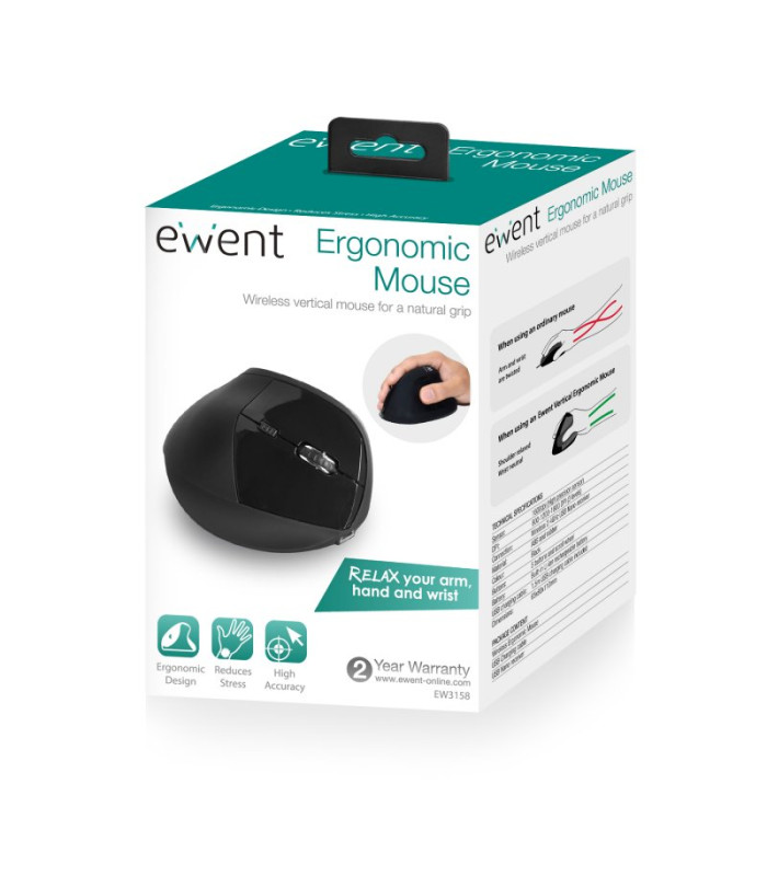 Ewent EW3158 Ratón Wireless Vertical 1600 dpi