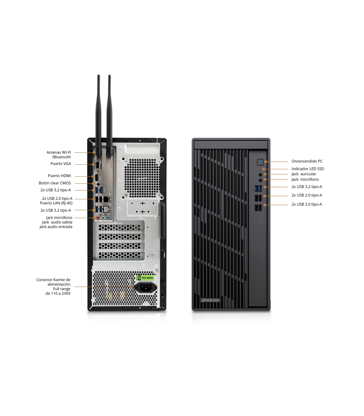 Ordenador phoenix core intel i3 14100 8gb ddr5 512 m.2 nvme 4.0 windows 11 pro wifi 6 y bt 5.2