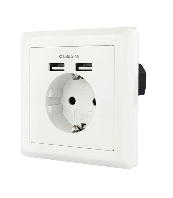 Nanocable Base de enchufe pared schuko+2USB 2.4A