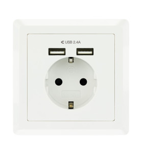 Nanocable Base de enchufe pared schuko+2USB 2.4A