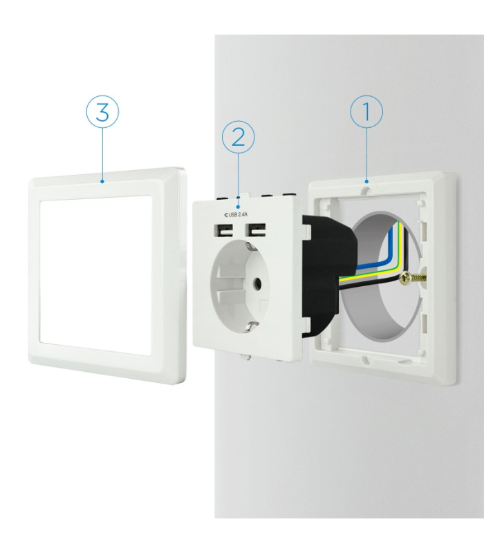 Nanocable Base de enchufe pared schuko+2USB 2.4A