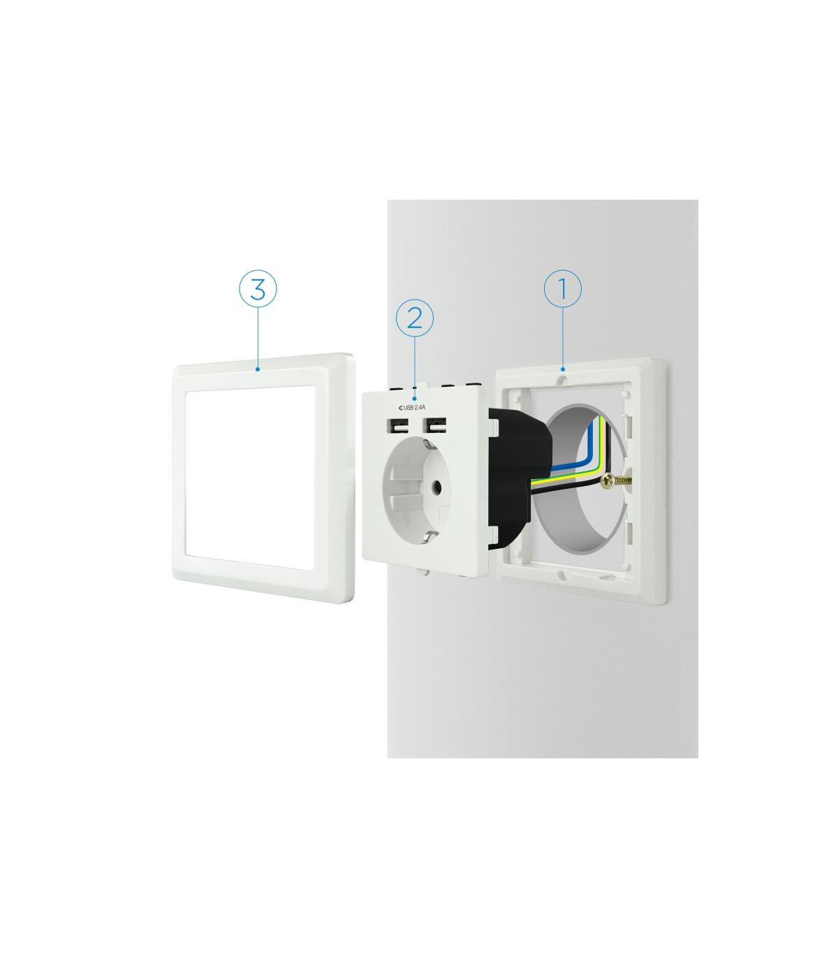 Nanocable Base de enchufe pared schuko+2USB 2.4A