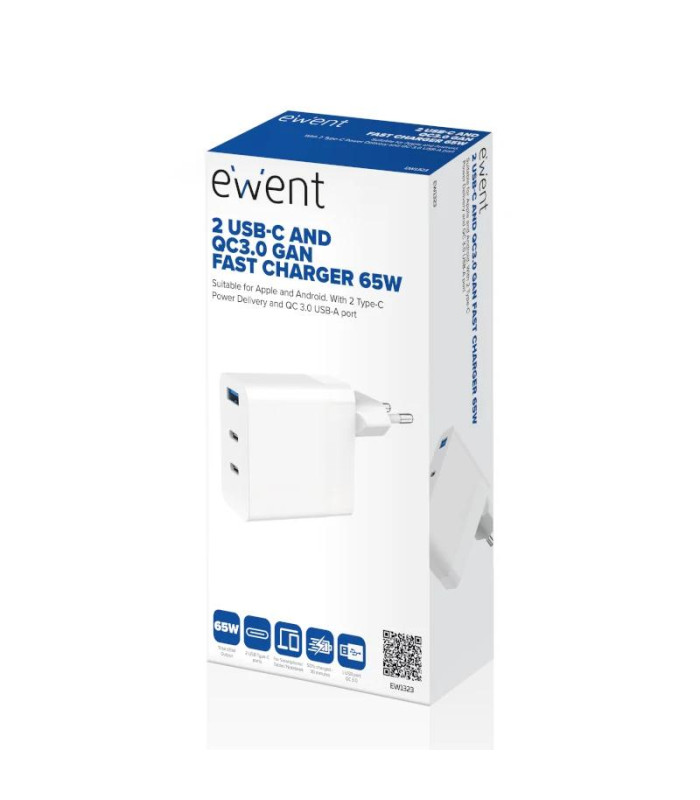 EWENT Cargador carga rapido 65w usb-c y usb-a