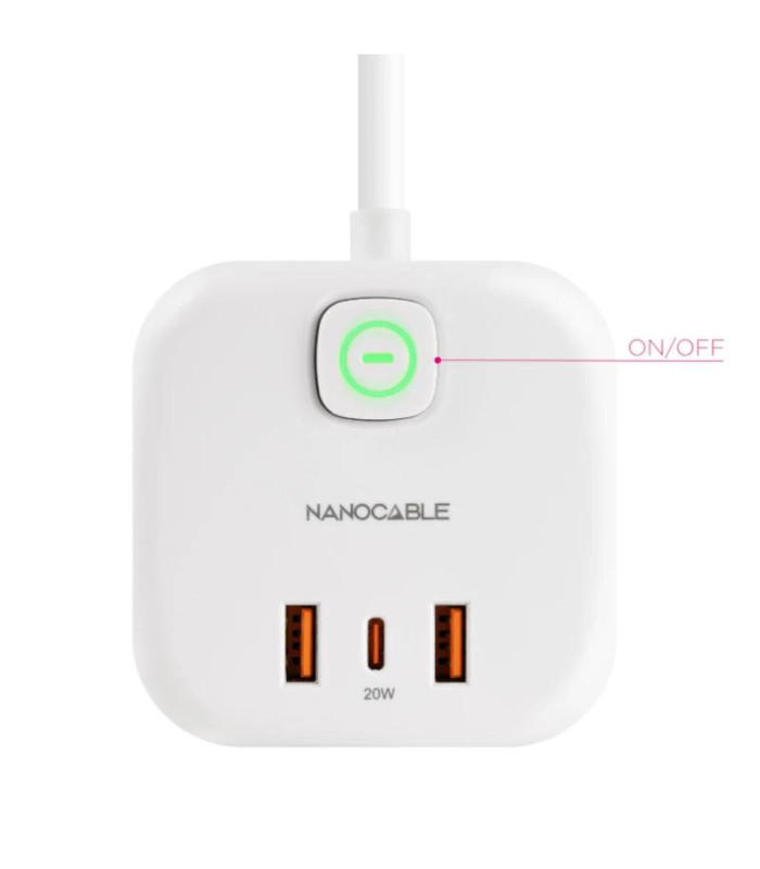 Nanocable Base de enchufe con 3 USB c/ interruptor