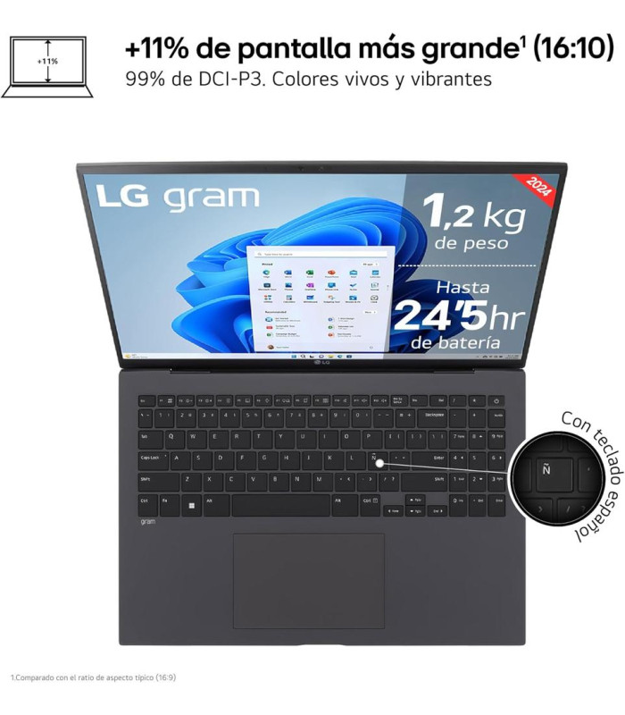 Portatil lg gram 16z90t - g intel core ultra 7 255h 32gb ssd1tb w11 16 pulgadas